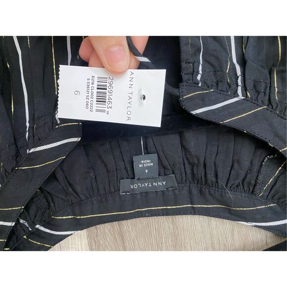 Ann Taylor NWT Metallic Stripe Tie Neck Shift Dress In Black, Sz 6, MP $139 - Picture 5 of 10